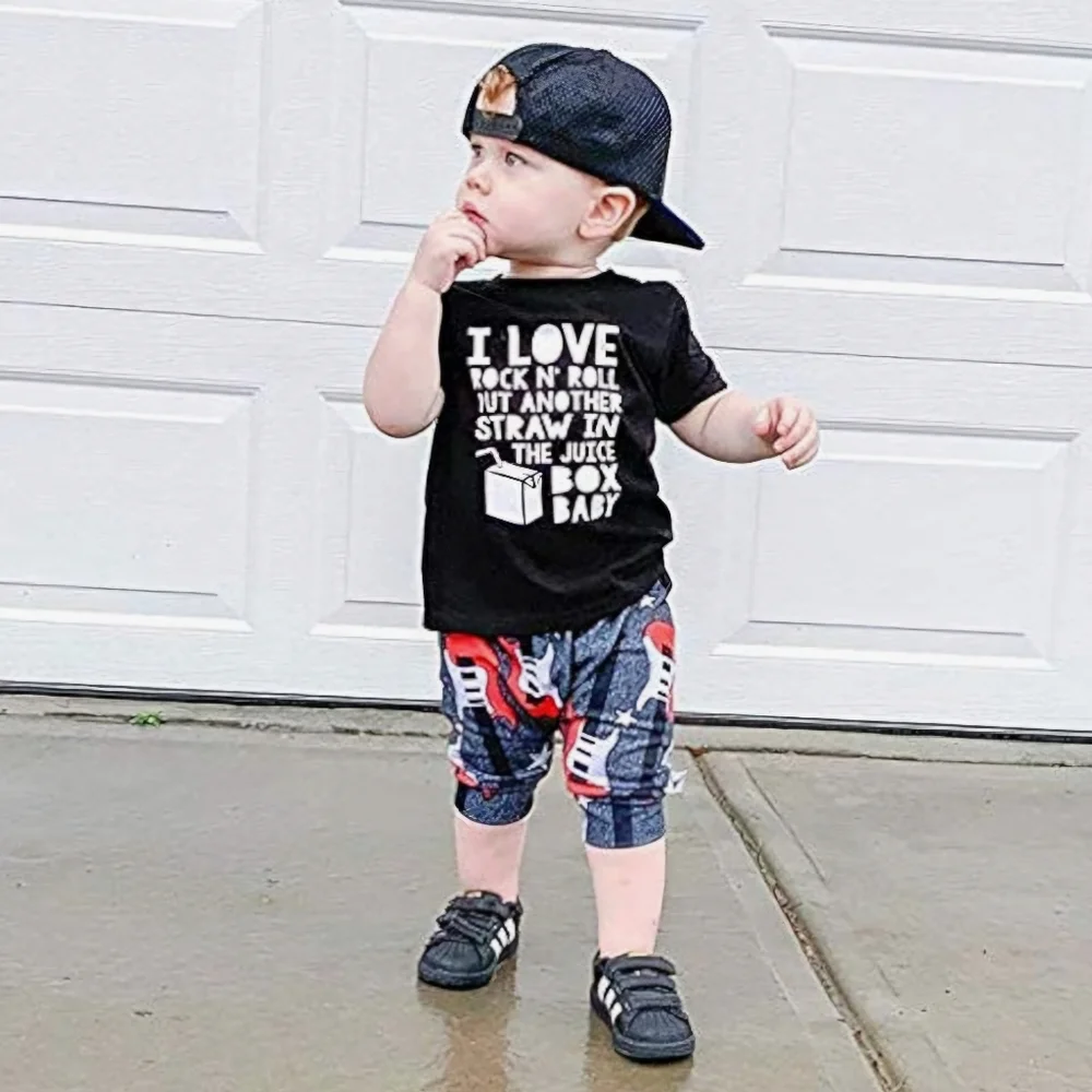 Toddler Boy Rock And Roll Graphic Tee & Rocker Guitar Shorts Set Kids Summer Set